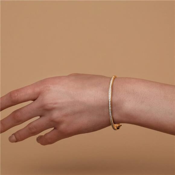 14K Gold Plated Cubic Zirconia Bangle Tennis Bracelets for Women |Classic Bangle - Picture 2 of 6